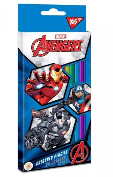 

Карандаши цветные Yes 12 шт 24 цвета Marvel, Разные цвета