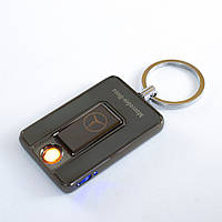 USB зажигалка брелок, Mercedes (Art - 811) Черная, спиральная электро зажигалка, от аккумулятора (TO)