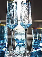 Набор бокалов для шампанского из голубого стекла Тифани 190 мл 2 шт