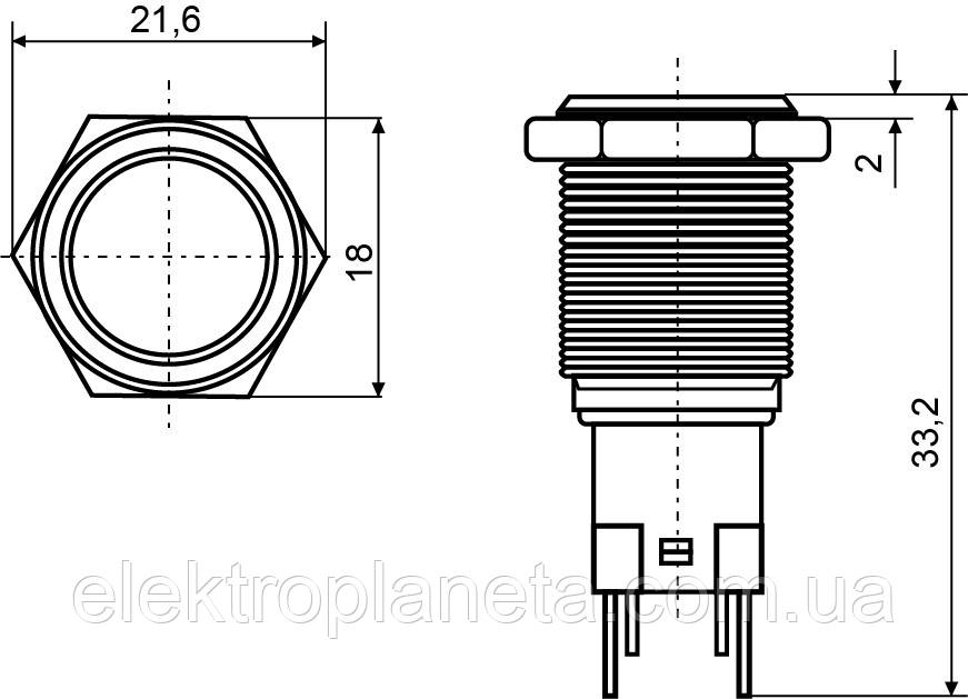 TYJ 16-361 Кнопка управления металлическая плоская с фиксацией 1NO+1NC, с подсветкой, красная 220V. - фото 6 - id-p1491890601