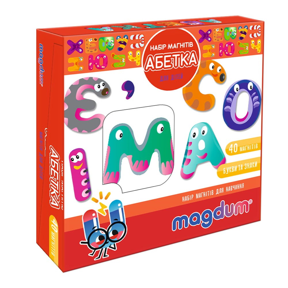 Набір навчальних магнітів ABC, 40 магнітів, в коробці, 20-20-4см, Magdum, ML4031-36EN