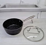 Ківш чеканої з антипригарним покриттям мармуровим 1.5 л Edenberg EB-3673 Сотейник із кришкою скляної, фото 2