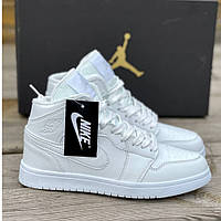 Кроссовки женские зимние Nike Air Jordan White Fur белые на меху высокие найк