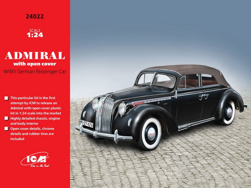 Пластикова модель1/24 ICM 24022 кабриолет Admiral німецький пассажирский автомобіль з відкритим тентом, фото 1