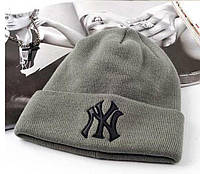 Шапка New York Yankees Серая с Черным Лого