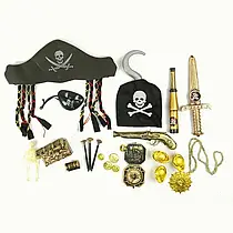 Піратський набір - дитячий ігровий набір пірата на 22 аксесуара, капелюх, гак, труба.