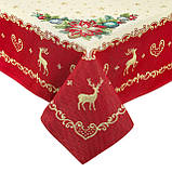 Новорічна скатертина на стіл 137 х 137 см., гобеленова, золотий люрекс, фото 6
