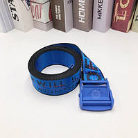Ремень Пояс Off White Original Belt Синий с синей пряжкой 150 см
