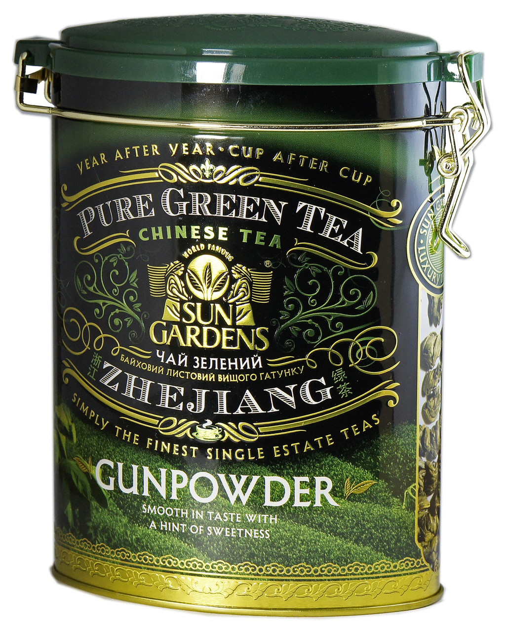 Великолистовий зелений чай без добавок і ароматизаторів Sun Gardens Gunpowder 100 грамів у бляшаній банці