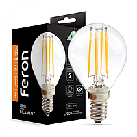 Светодиодная лампа Feron LB-61 4W E14 Filament G45 шар 400Lm 2700K/4000K
