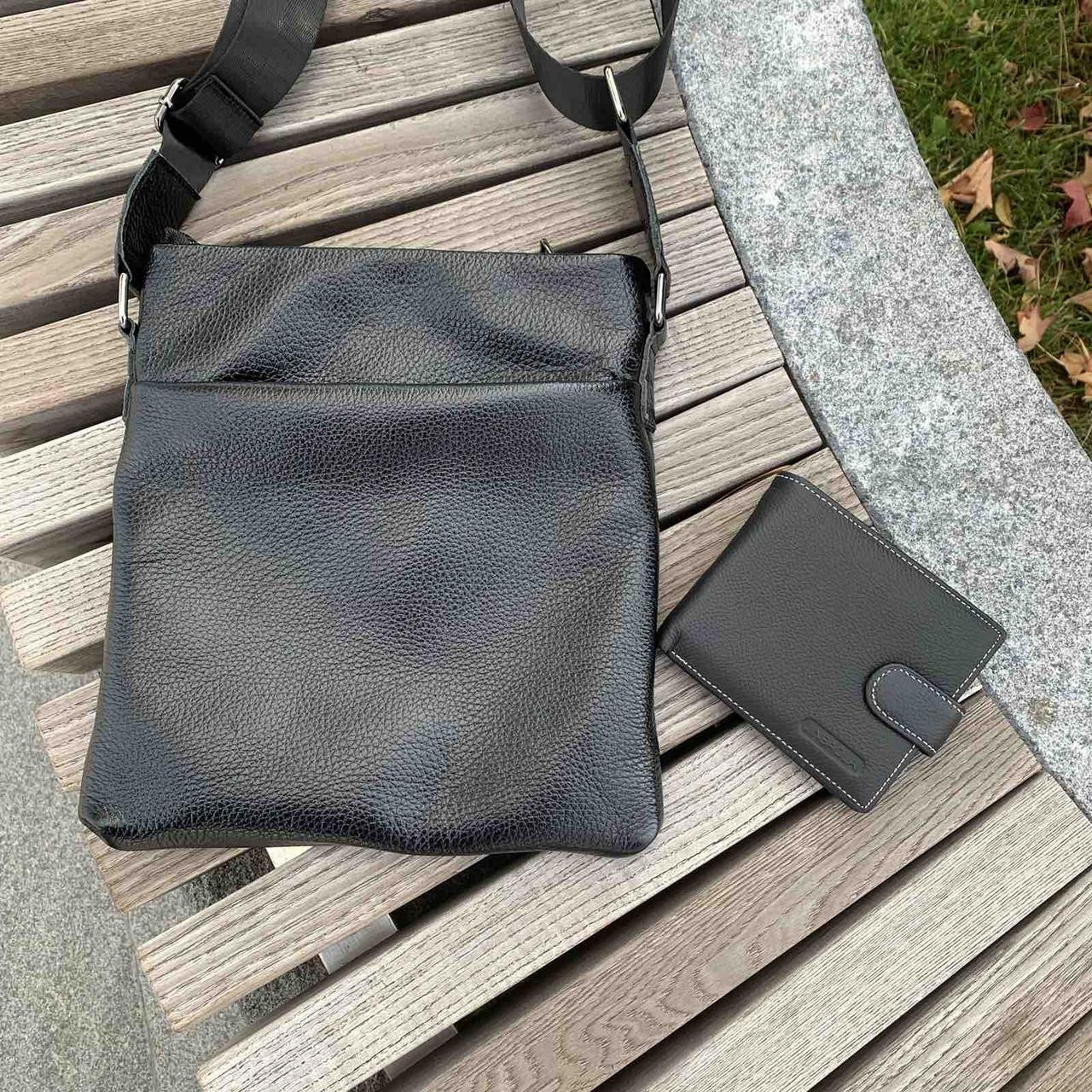 Чоловічий набір сумка-планшетка шкіряна з гаманцем із натуральної шкіри