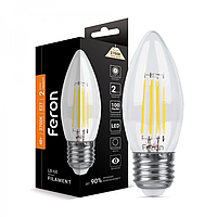 Светодиодная LED лампа Feron LB-68 4W Е27 C37 свеча Filament 2700K/4000K диммируемая