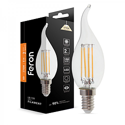 Світлодіодна лампа Feron LB-159 6W E14 Filament CF37-свічка на вітрі 600 Lm 2700 K/4000K