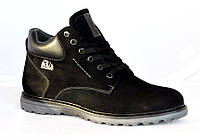 Размеры 40 и 43 Демисезонные мужские кроссовки из натуральной кожи, на флисе, черные Brave 105009