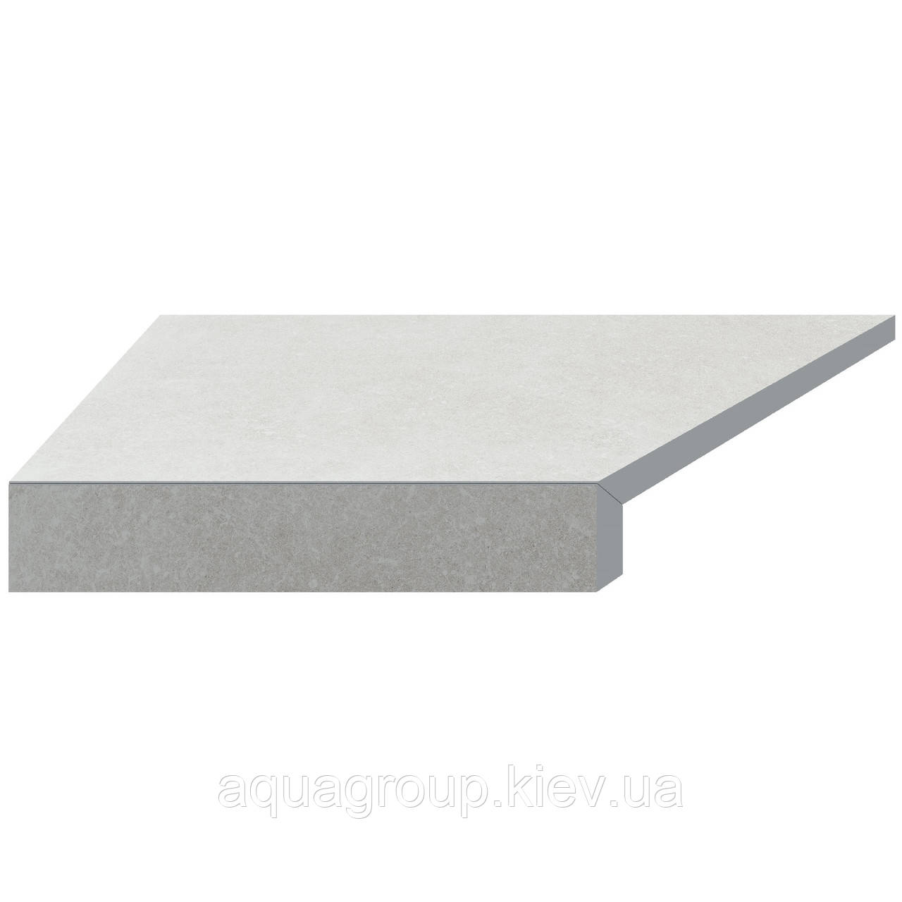 Aquaviva Кутовий Г-подібний елемент бортової плитки Aquaviva Granito Light Gray, 595x345x50(20) мм (лівий/45°)