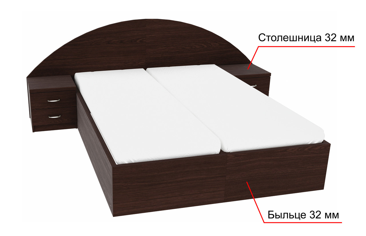 Кровать двуспальная с 2-мя тумбами Новик (под два матраса 1900х700) (11346) - фото 1 - id-p1499245801