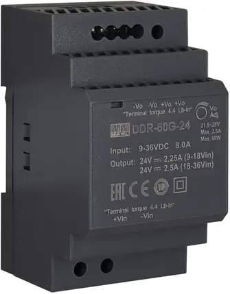 Ізольований DC/DC-перетворювач Mean Well на DIN-рейку 60W 2.5A 24V DDR-60G-24, фото 2