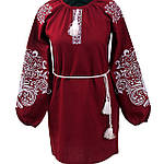 Вишите плаття "Ольга" (бордовий льон) з білою вишивкою, фото 3