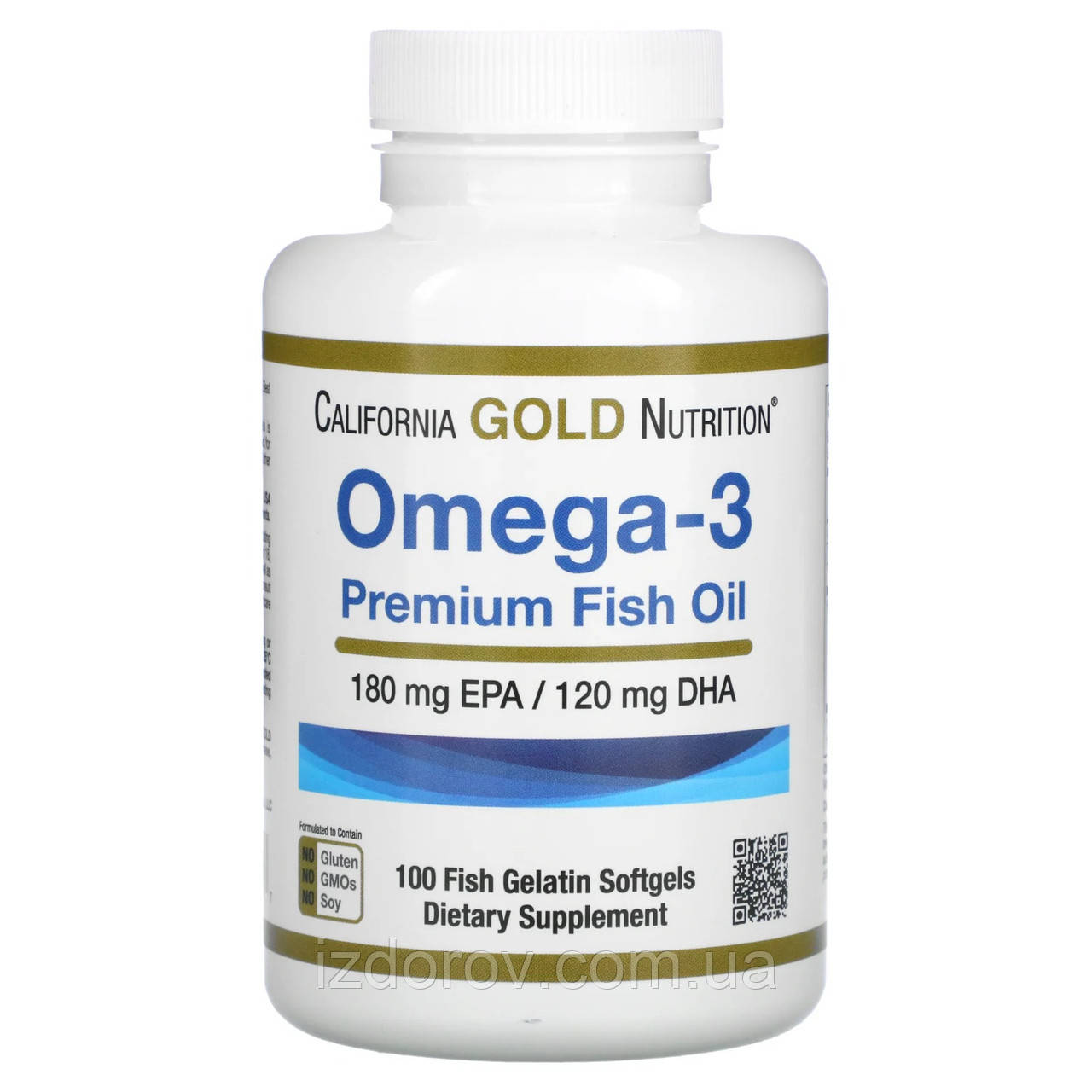 Омега-3 180 EPA 120 DHA California Gold Nutrition Omega 3 з риб'ячого жиру преміум класу 100 капсул
