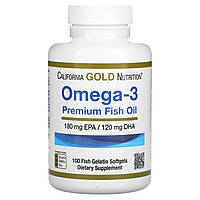 Омега-3 180 EPA 120 DHA California Gold Nutrition Omega 3 из Рыбьего жира премиум класса 100 капсул