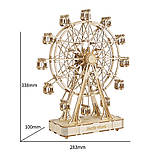 Конструктор Robotime Оглядове колесо 232 деталей. Дерев`яна 3D модель з музикою 28*10*34 см, фото 7
