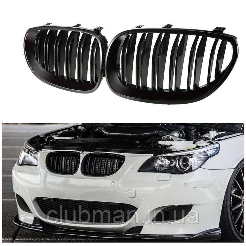 Решітка ноздрі BMW (БМВ) 5 series (E60, E61) 2004-2007 Матова 2 ребра