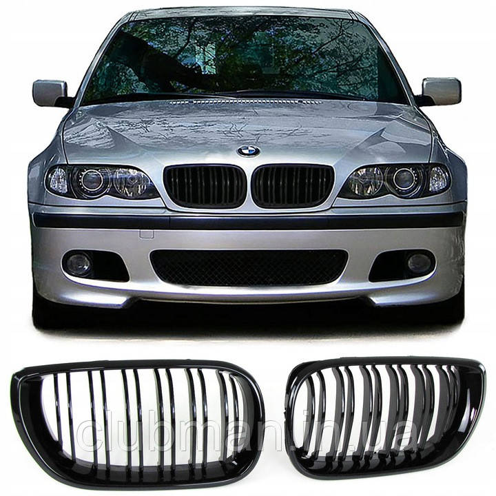 Решітка ноздрі BMW (БМВ) 3 series E46 LCI (2002-2005) Глянець 2 ребра