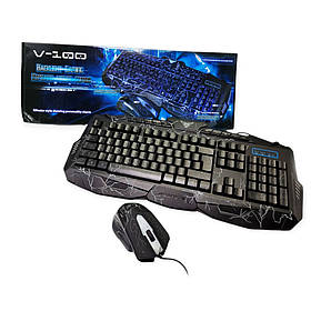 Ігрова клавіатура V-100 + мишка з підсвічуванням блискавки дротова геймерський набір клавіатури і миші