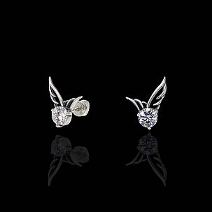 Срібні сережки-пусети з камінням Крильця, фото 2