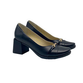 Жіночі туфлі на підборах 5 см із натуральної шкіри чорного кольору “Style Shoes”