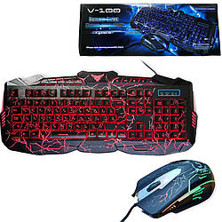 Ігрова клавіатура V 100 та мишка з підсвічуванням блискавки дротова геймерський набір клавіатури і миші