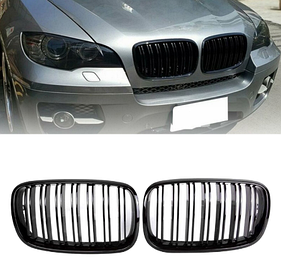 Решітка ноздрі BMW (БМВ) X5 X6 series E70 E71 (2006 - 2013) Глянець 2 ребра