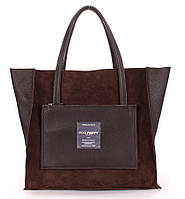 Женская кожаная сумка POOLPARTY soho-insideout-brown-velour