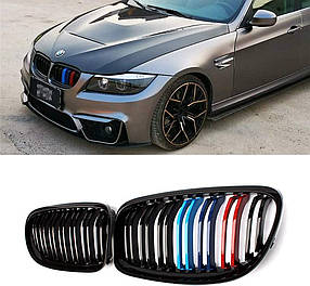 Решітка ноздрі BMW (БМВ) 3 series Е90 Е91 LCI (2009-2012) Глянець 2 ребра M-color