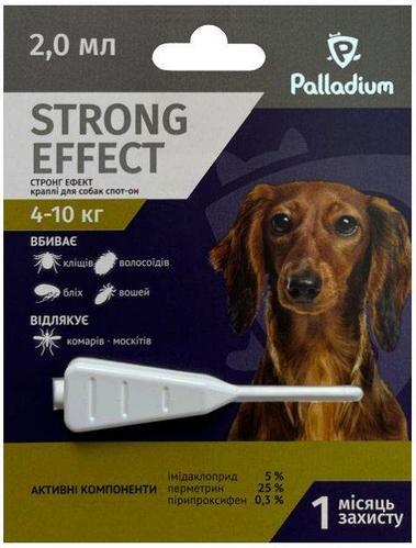 Капли на холку от блох, клещей и комаров Palladium Strong Effect для собак весом 4-10 кг