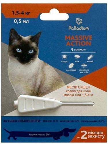 Краплі Palladium (Паладіум) Massive Action від бліх та кліщів для котів вагою 1,5-4кг, краплі від бліх для котів