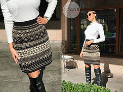 Жіноча коротка шорстка обтисла пряма спідниця оверсайз з принтом р.44-50 (50 см). Арт-4271/1 бежева