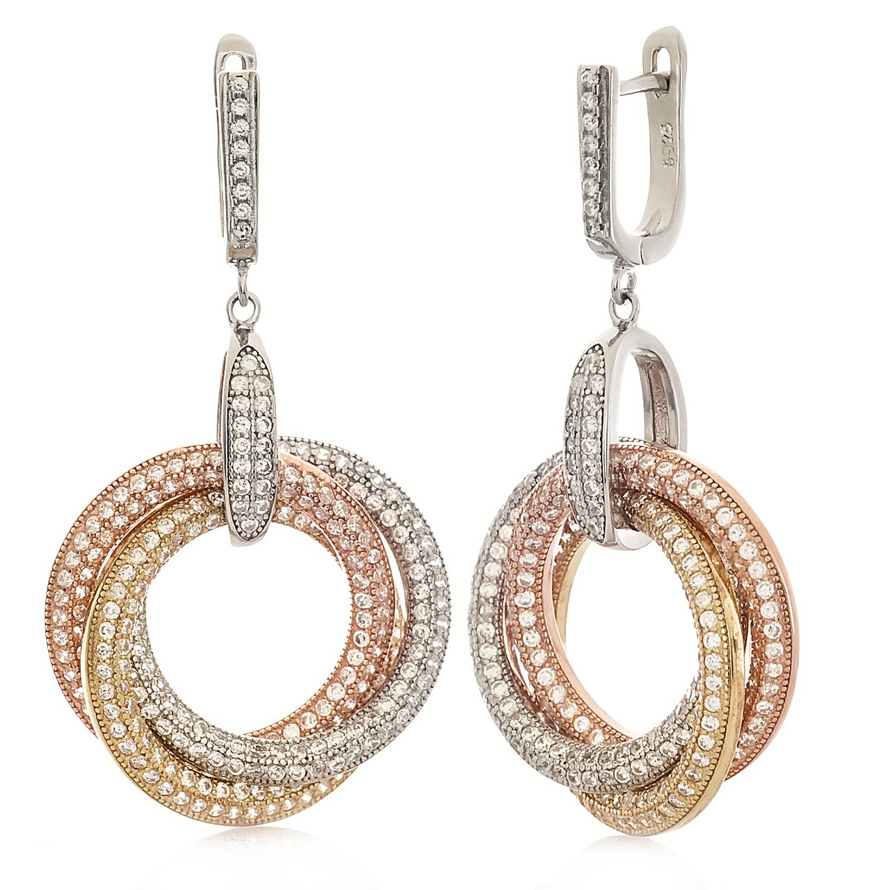 Сережки срібні жіночі 925 проби з цирконієм і позолотою, сережки зі справжнього срібла для дівчини, фото 1