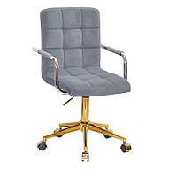 Кресло Augusto Arm GD-Modern Office з підлокітниками, сірий 1004 велюр на золотій хрестовині з колесами, фото 4