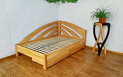 Напівторне дерев'яне ліжко для спальні кутове з масиву натурального дерева "Райдуга" від виробника, фото 3