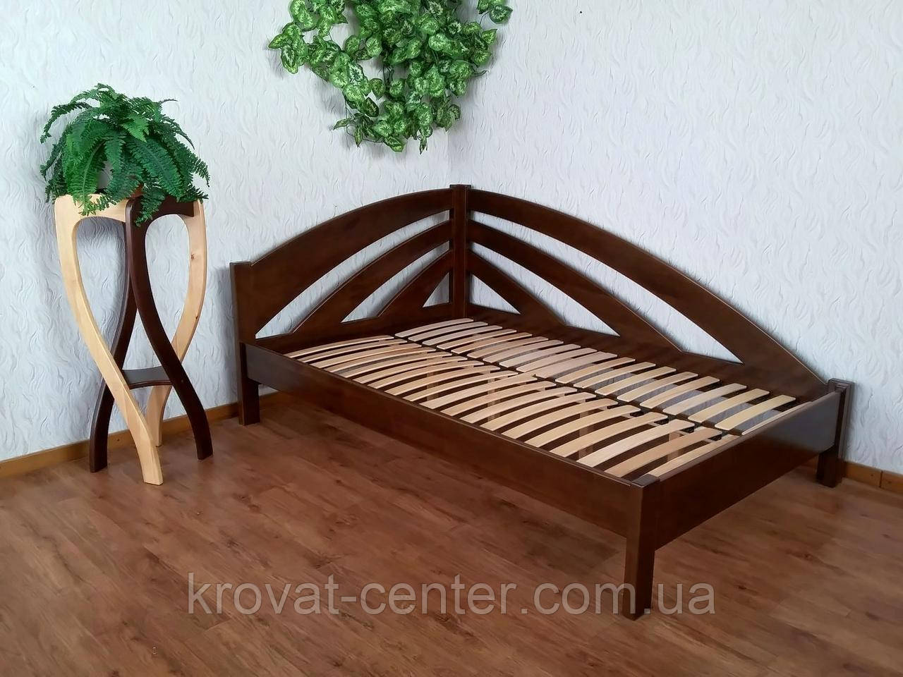 Напівторне дерев'яне ліжко для спальні кутове з масиву натурального дерева "Райдуга" від виробника