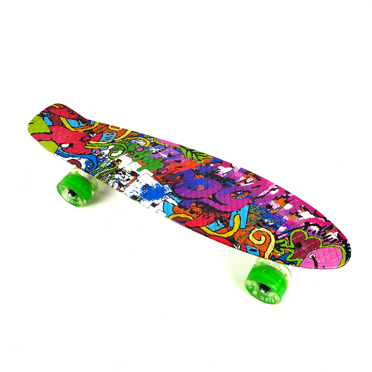 Скейт Пенні Борд з принтом графіті зі колесами, що світяться FISH LED(Пенні лайт)