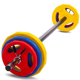 Штанга для фітнесу і аеробіки фитнеа памп Zelart FI-0903 довжина-1,3 м 28мм 17,5 кг жовтий-синій-червоний