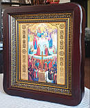 Ікона Всіх Святих в темному деревянному фігурному кіоті під склом, розмір кіота 26*23, сюжет 15*18, фото 2