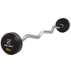 Штанга фіксована вигнута обгумована Zelart Rubber Coated Barbell TA-2687-15 довжина-95см 15кг