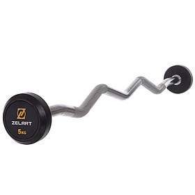 Штанга фіксована вигнута обгумована Zelart Rubber Coated Barbell TA-2687-5 довжина-95см 5кг