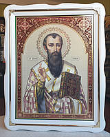 Ікона Василій Великий в білому фігурному кіоті під склом , розмір кіота 37*47, сюжет 30*40