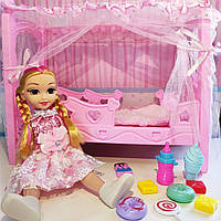 Лялька з ліжечком та аксесуарами YB185-1 дитячий набір ліжко балдахін пляшечка десерти іграшка для дітей