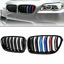 Решітка ноздри BMW (БМВ) 5 Series (F10. F11) 2010-2017 Глянець 2 ребра M-color, фото 3