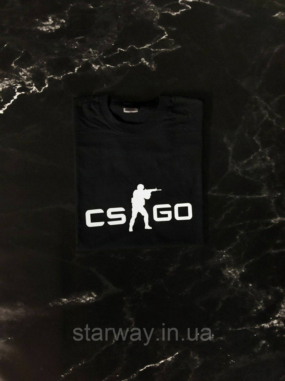 Чорна футболка counter strike бiле лого